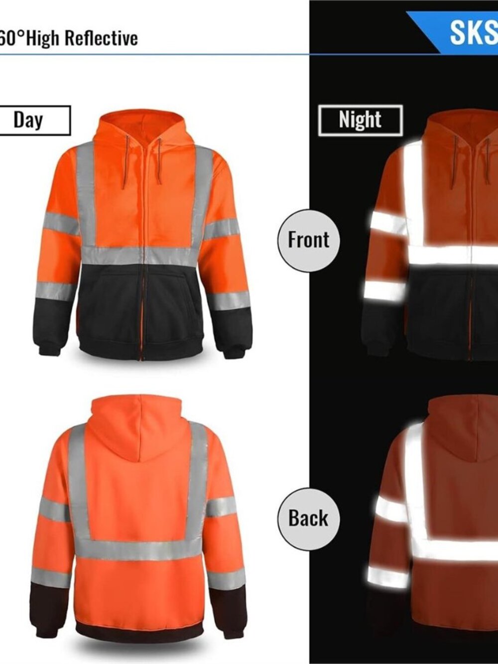 SKSafety Zippered Safety Orange Hoodie  sz m Hi Vis - Picture 3 of 3